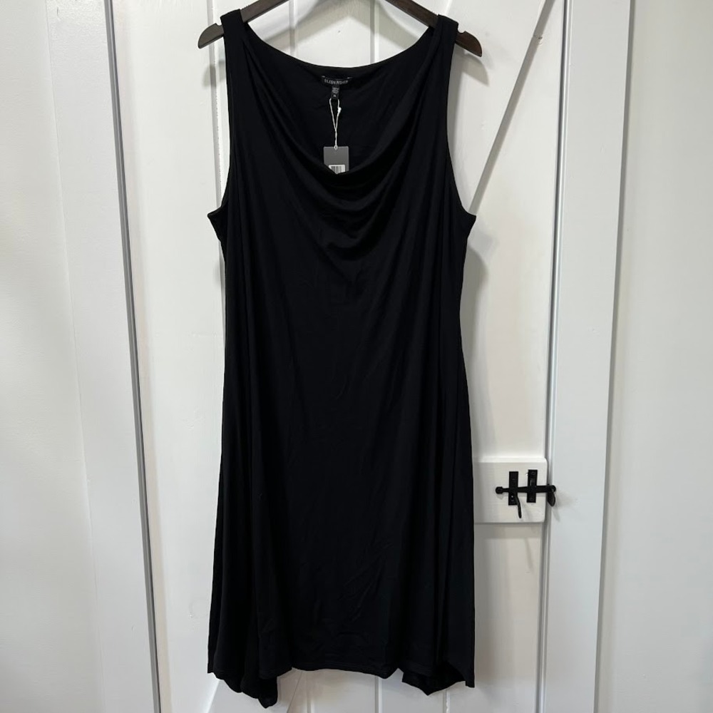 Eileen Fisher Womens Dress Size XL Black Cowl Neck Sleeveless Swing Trapeze NWT